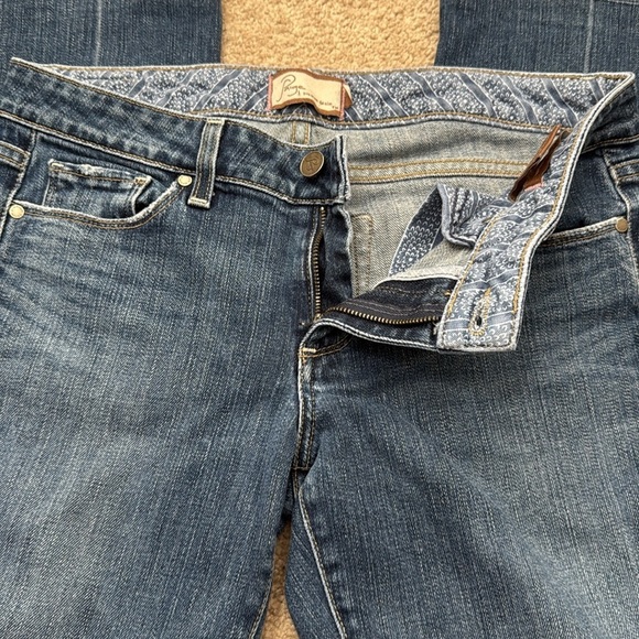 PAIGE Laurel Canyon Low Rise Bootcut Dark Wash Embroidered Jeans Size 30 HEMMED - Picture 5 of 8